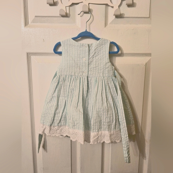 Baby Girl Rare Editions  Light Green and White Seersucker Dress Size 6-9M - Picture 2 of 3